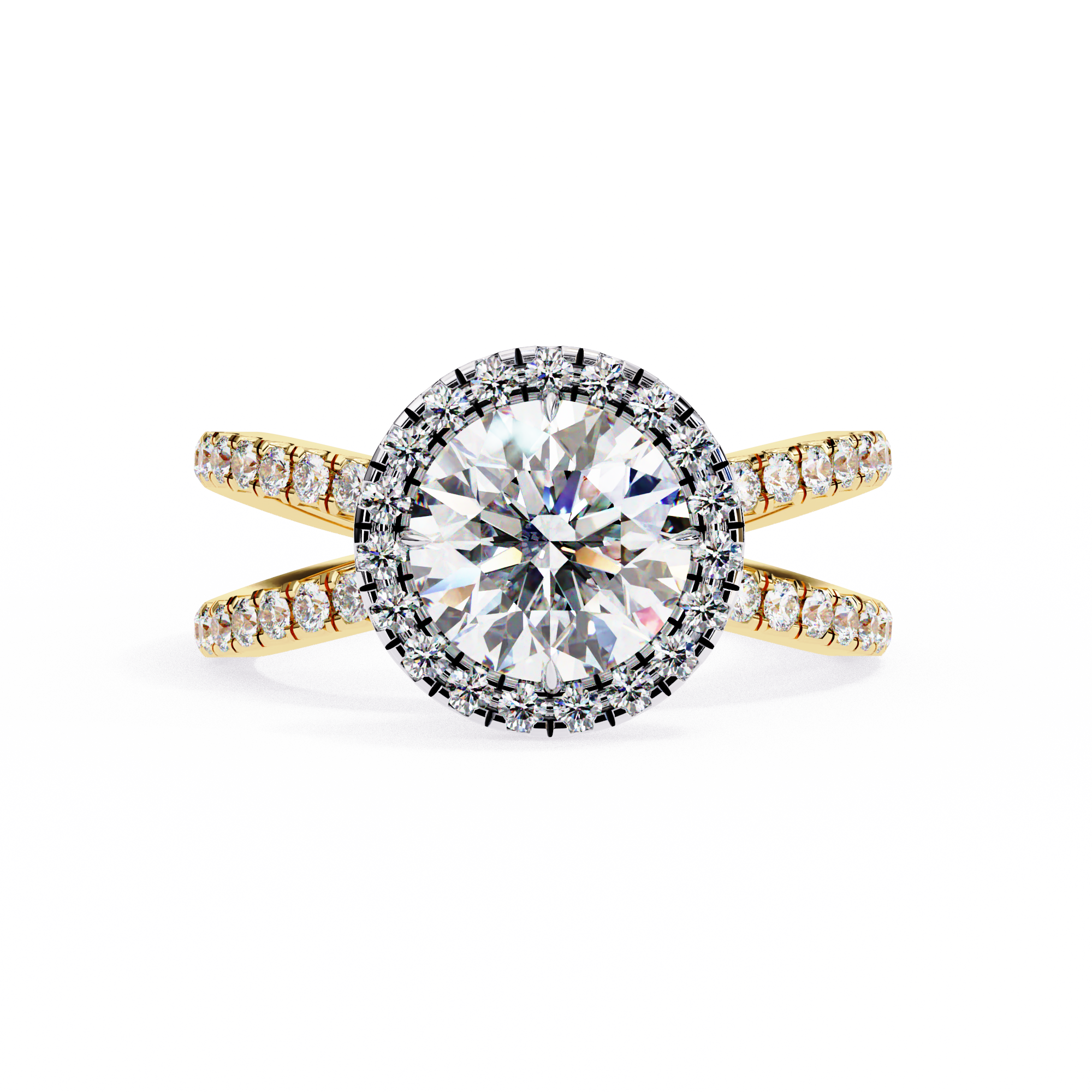 Diamond ring with gold band on a white background