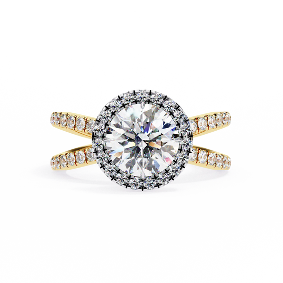 Diamond ring with gold band on a white background