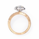 Rose gold ring with a diamond on a white background