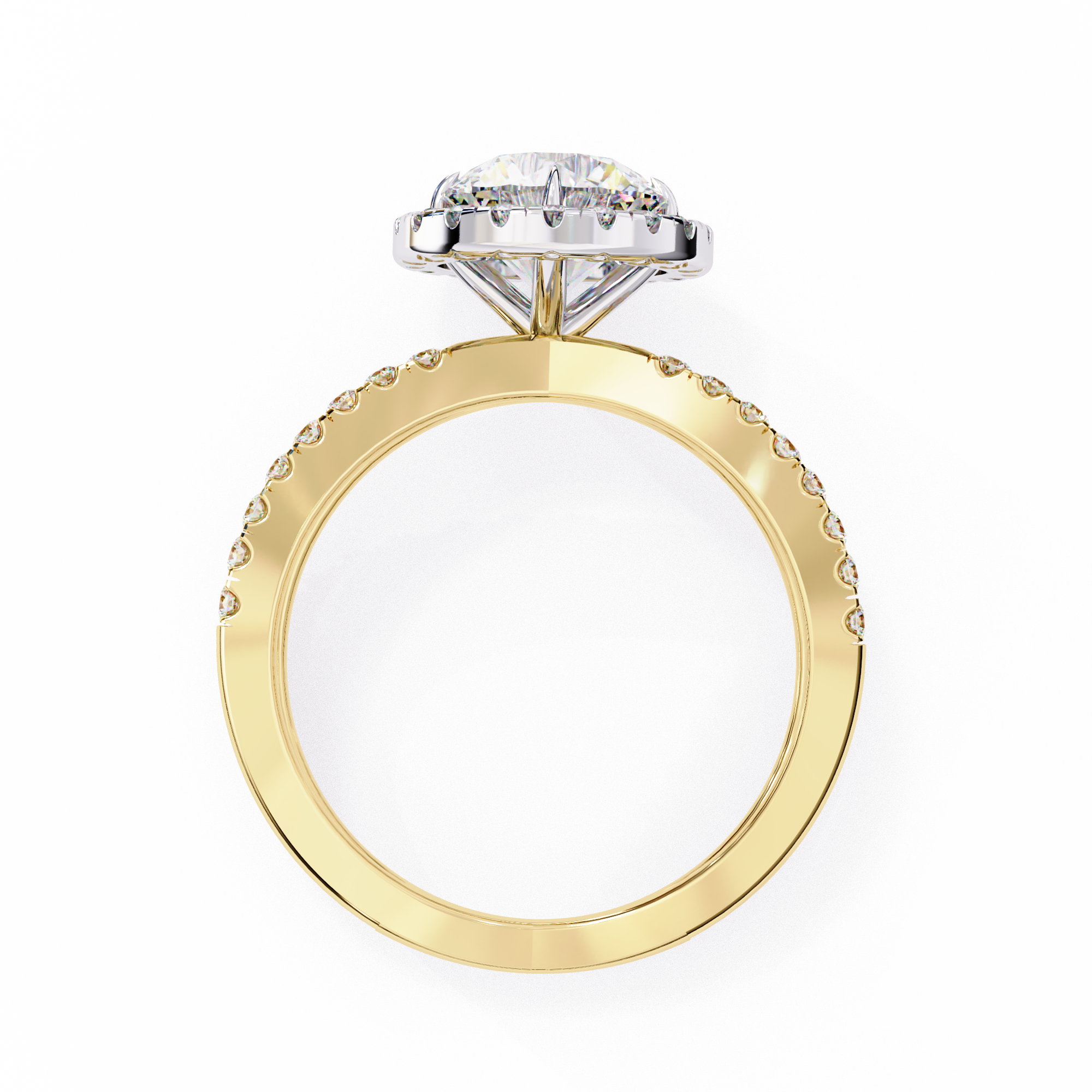 Gold ring with a diamond on a white background