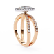 Rose gold ring with diamond accents on a white background