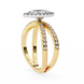 Gold ring with diamond accents on a white background