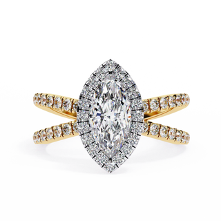 Gold and diamond ring on a white background