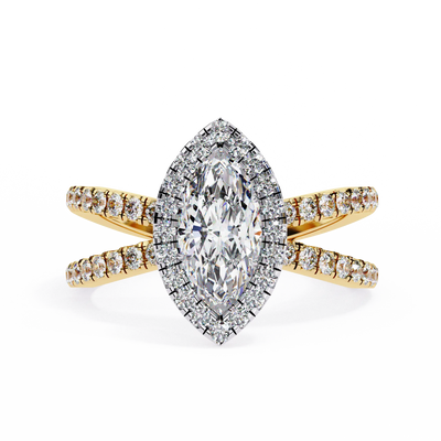 Gold and diamond ring on a white background