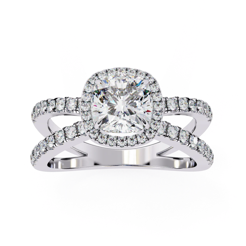 Diamond ring with intricate design on a white background