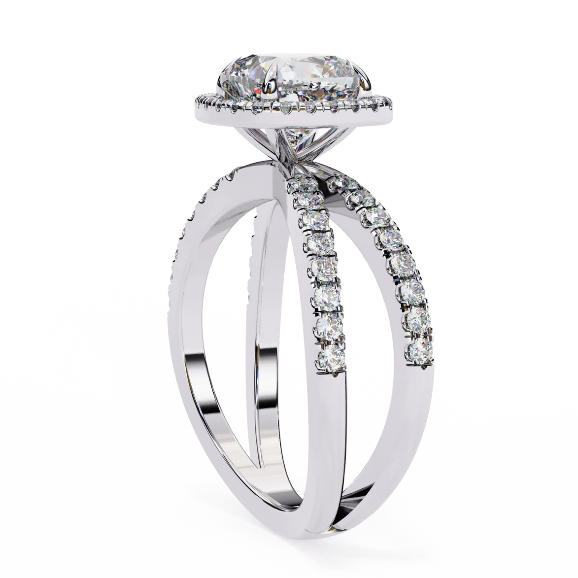 Cushion Halo Split Shank Diamond Engagement Ring 