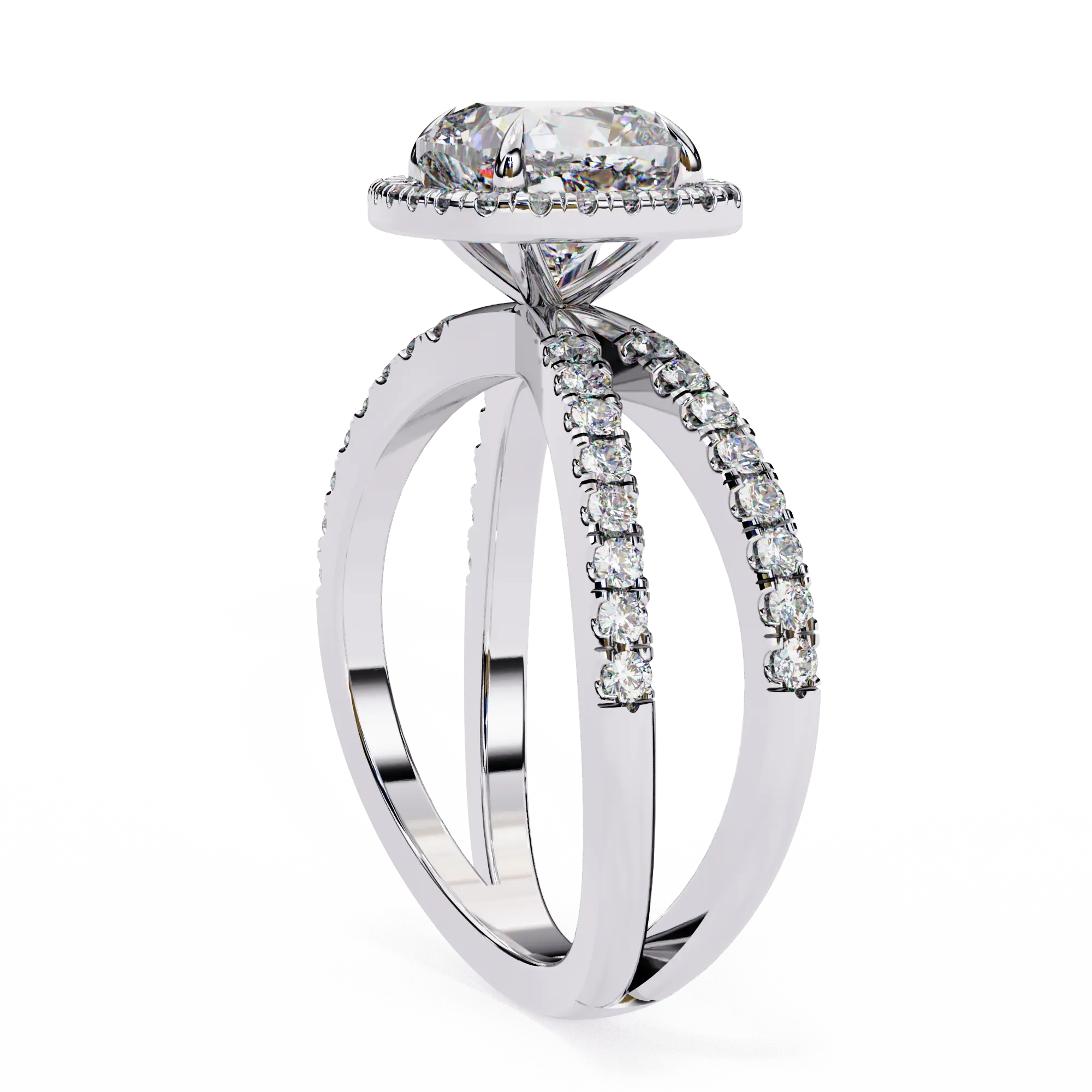 Cushion Halo Split Shank Diamond Engagement Ring 