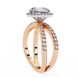 Rose gold ring with diamond accents on a white background