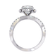 Diamond ring with a white gold band on a white background
