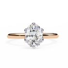 Rose gold ring with a large diamond on a white background