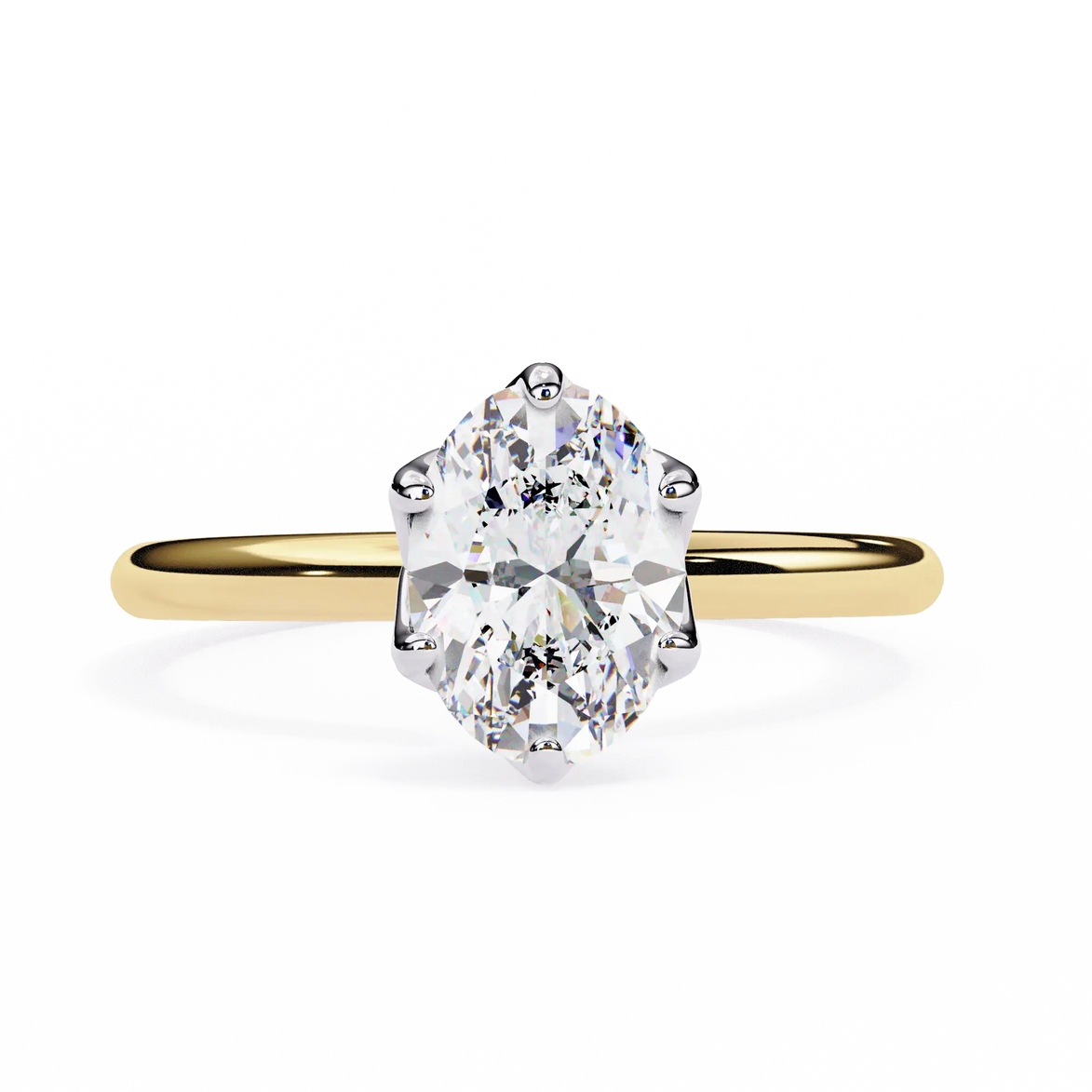 Gold ring with a large diamond on a white background