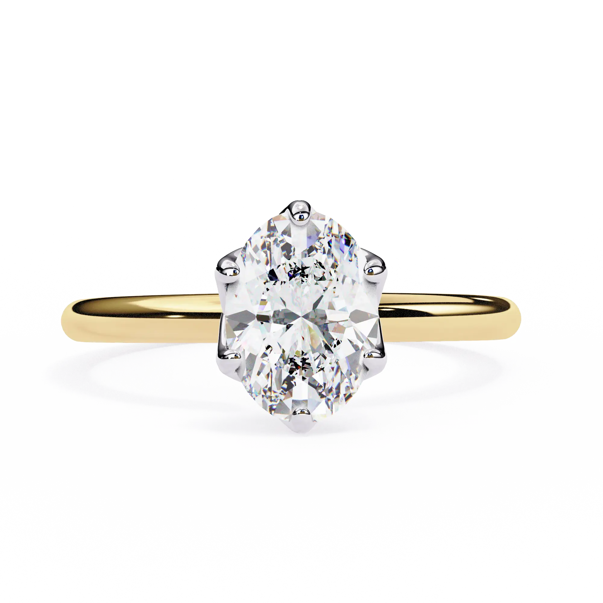 Gold ring with a large diamond on a white background