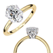 Two gold rings with diamond stones on a white background