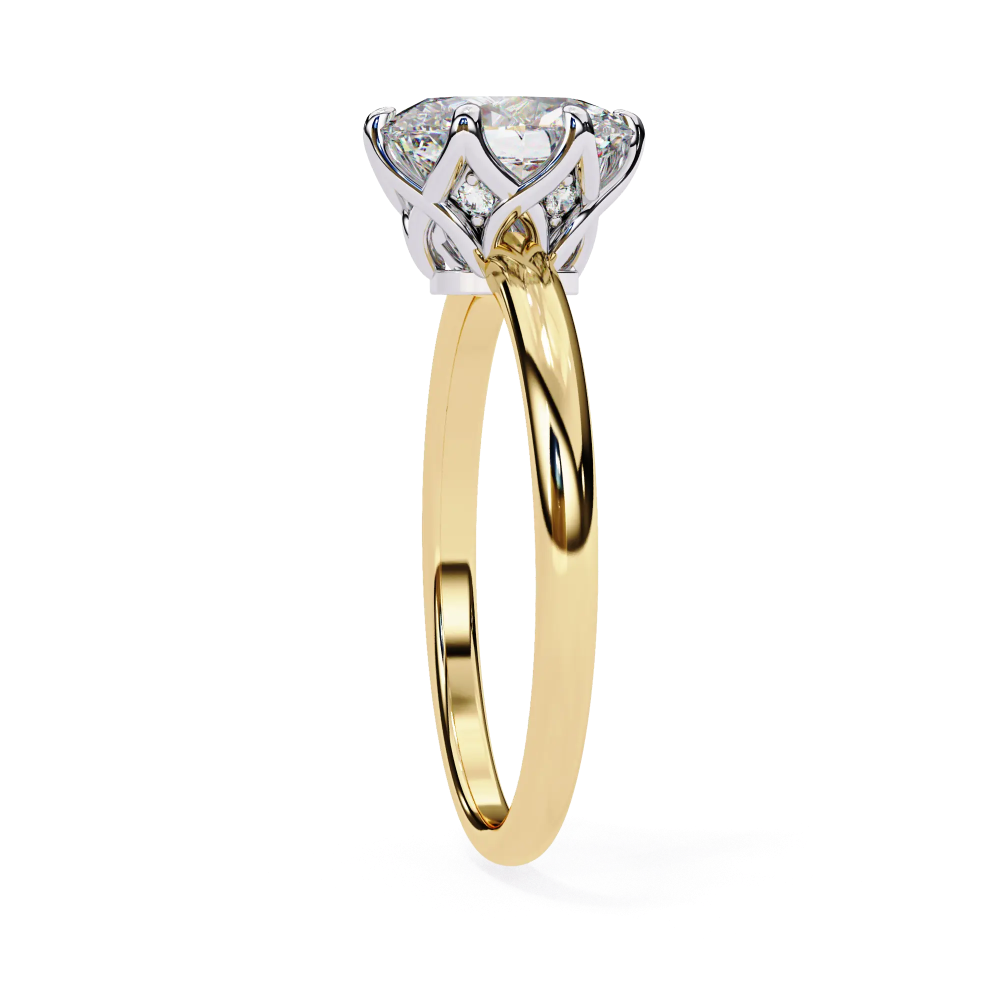 Gold ring with a diamond on a white background