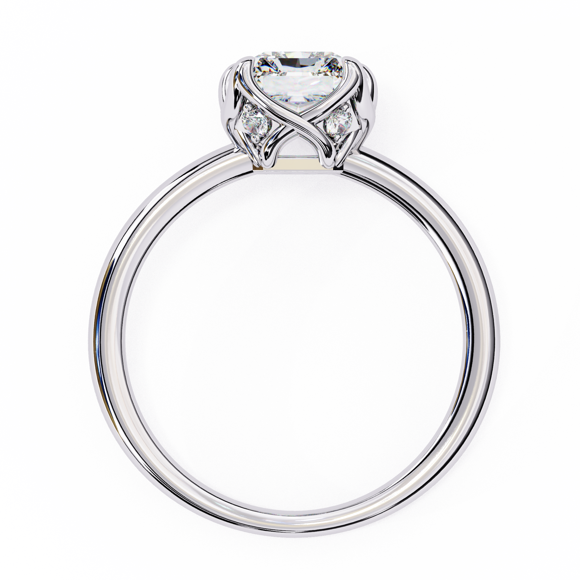 Silver ring with a heart-shaped diamond on a white background