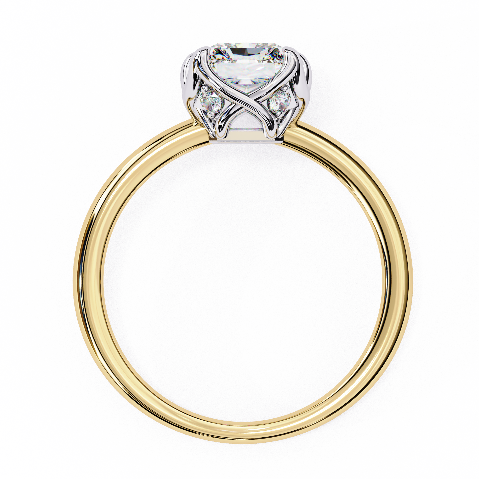 Gold ring with a diamond on a white background