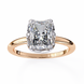 Rose gold ring with a large diamond on a white background