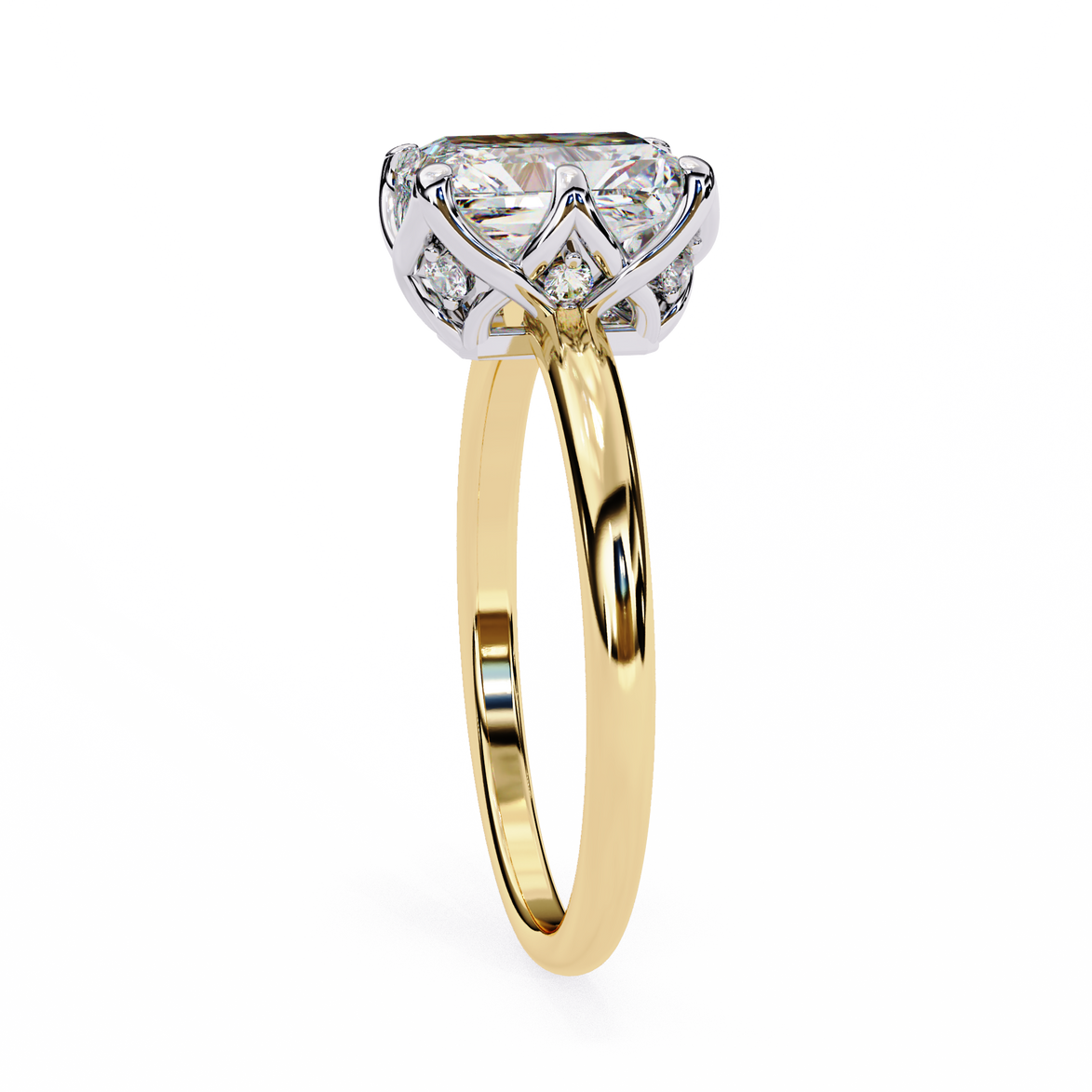 Gold ring with a diamond on a white background