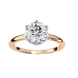 Rose gold ring with a large diamond on a white background
