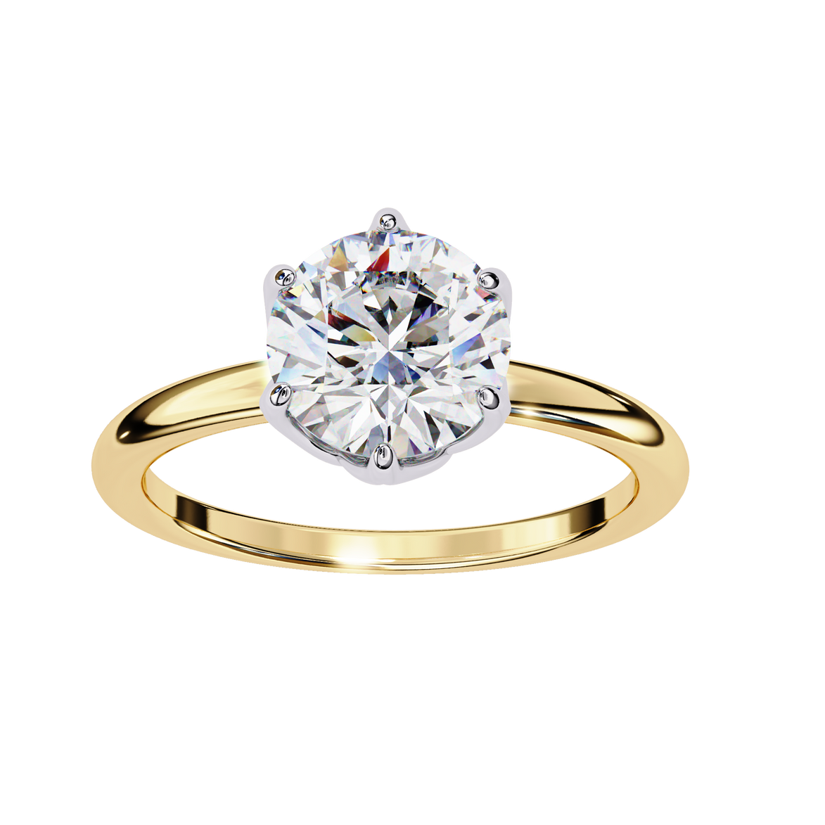 Gold ring with a large diamond on a white background