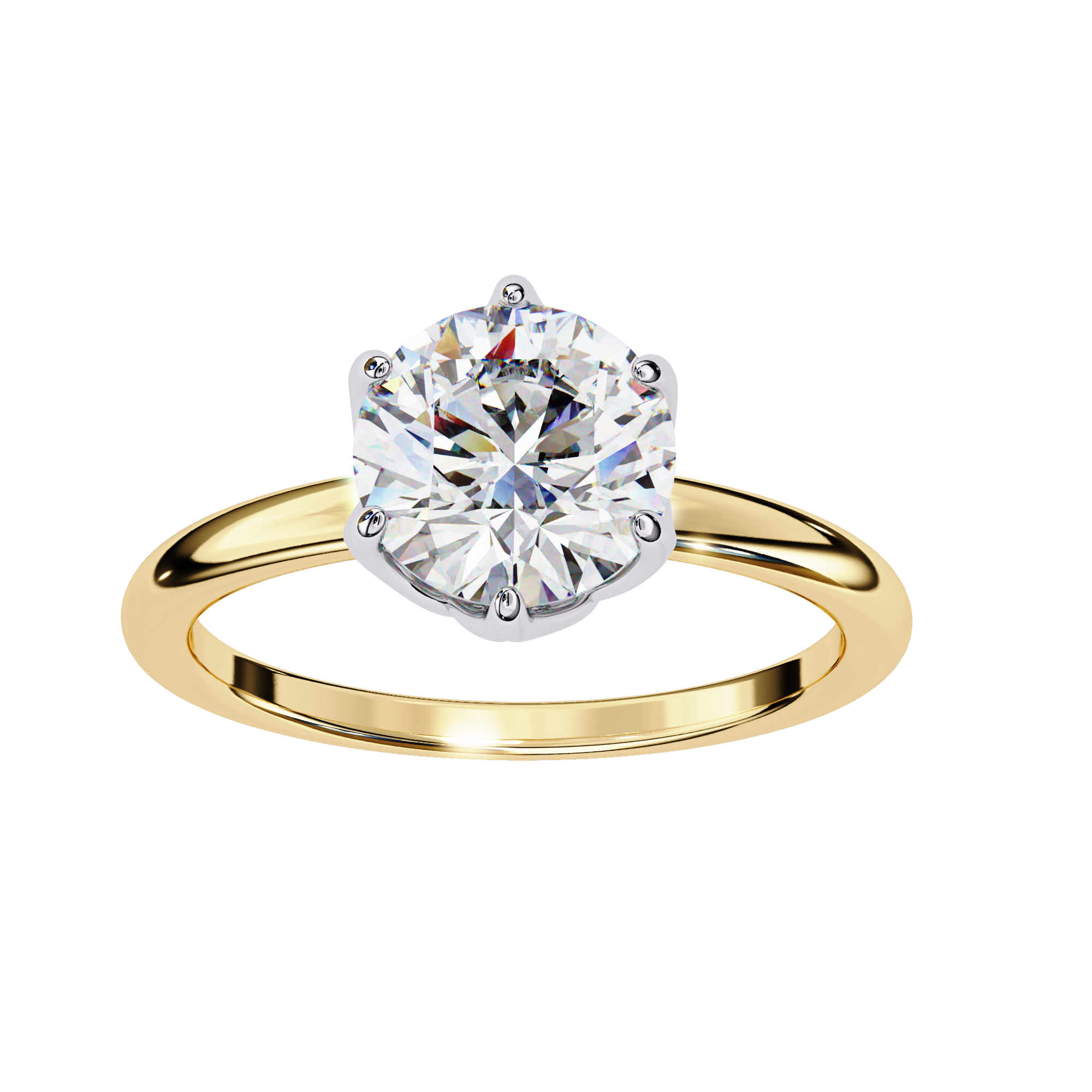 Gold ring with a large diamond on a white background