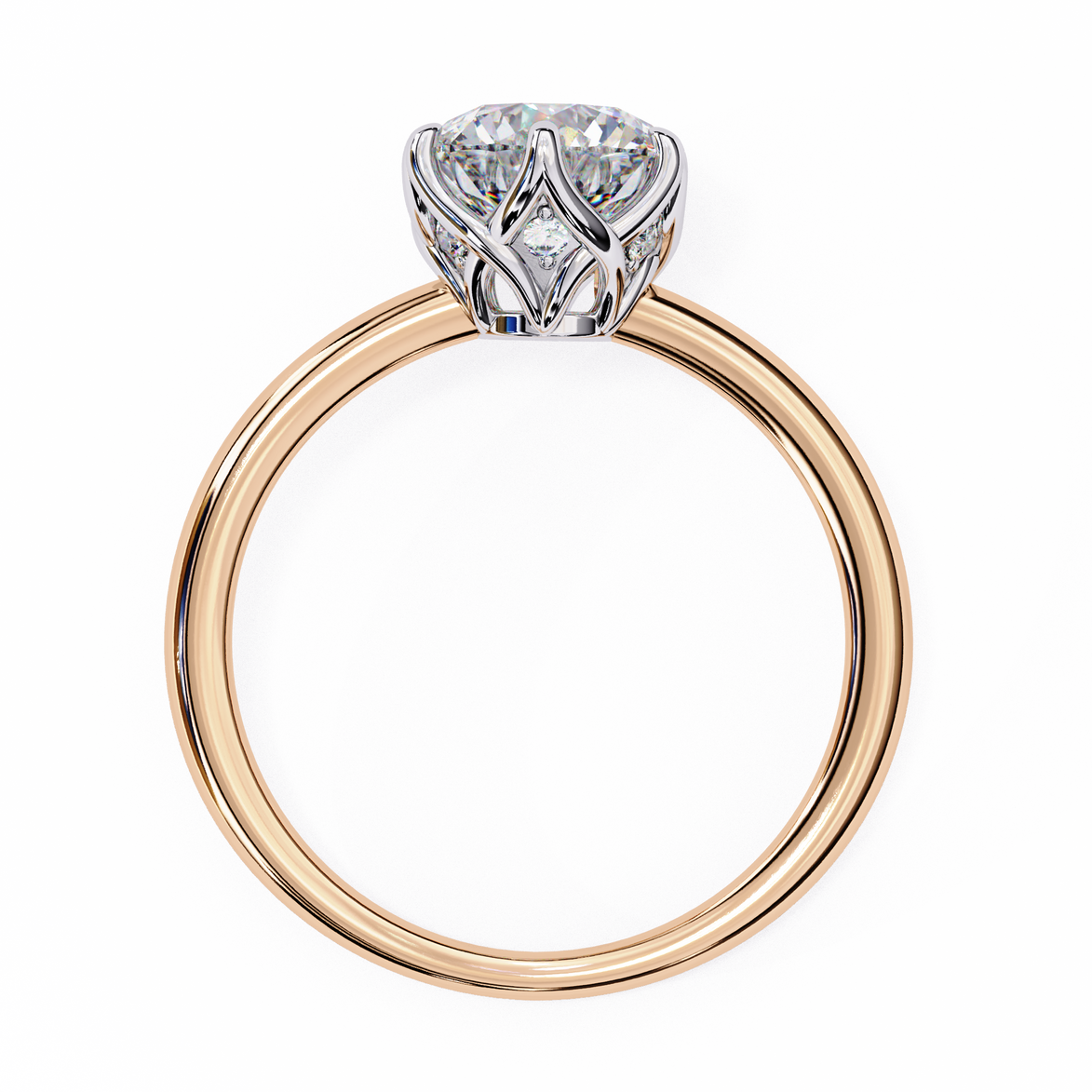 Classic round solitaire diamond engagement ring in white gold featuring a 1.56 CT round brilliant center stone with six-prong cathedral setting and hidden accent diamonds.