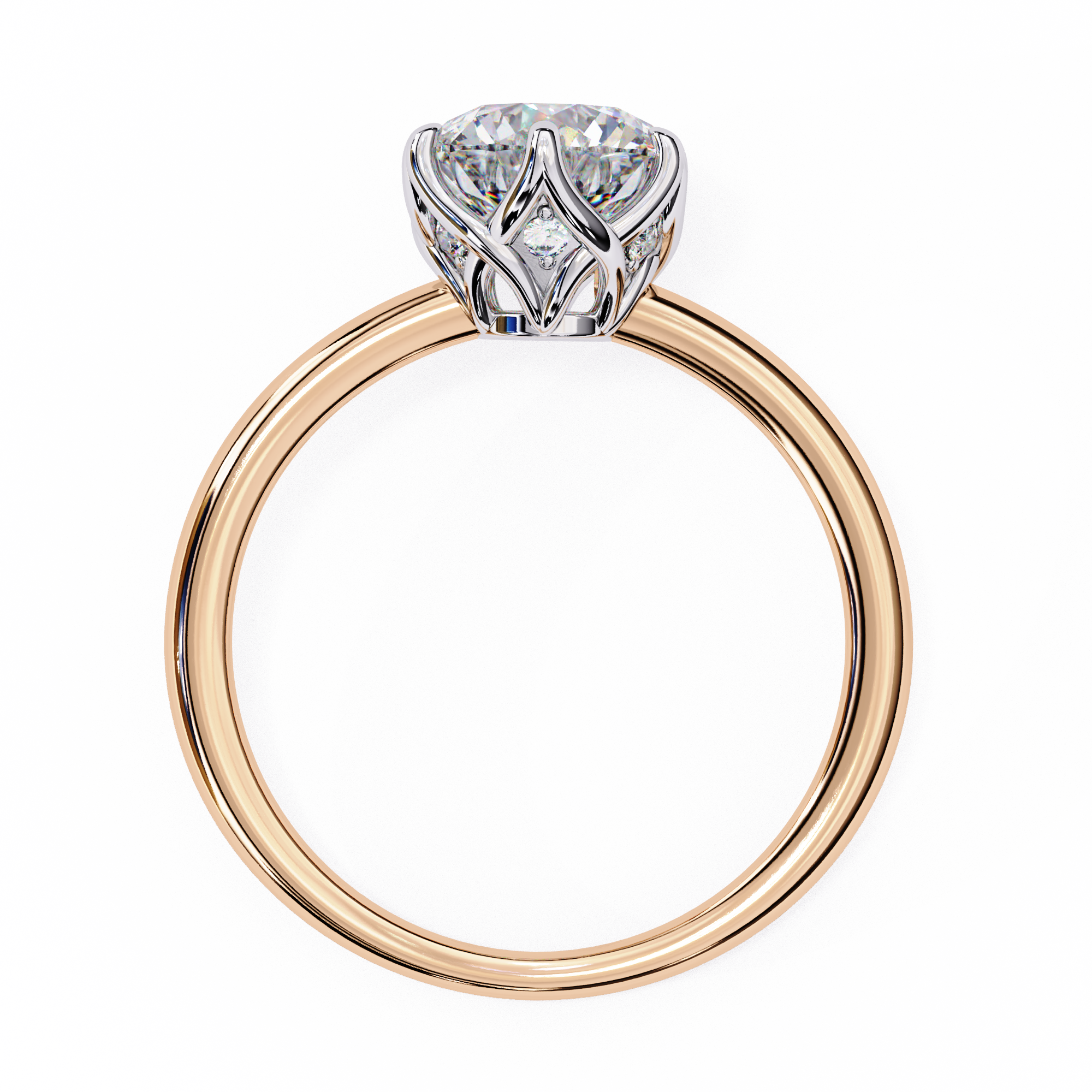 Classic round solitaire diamond engagement ring in white gold featuring a 1.56 CT round brilliant center stone with six-prong cathedral setting and hidden accent diamonds.
