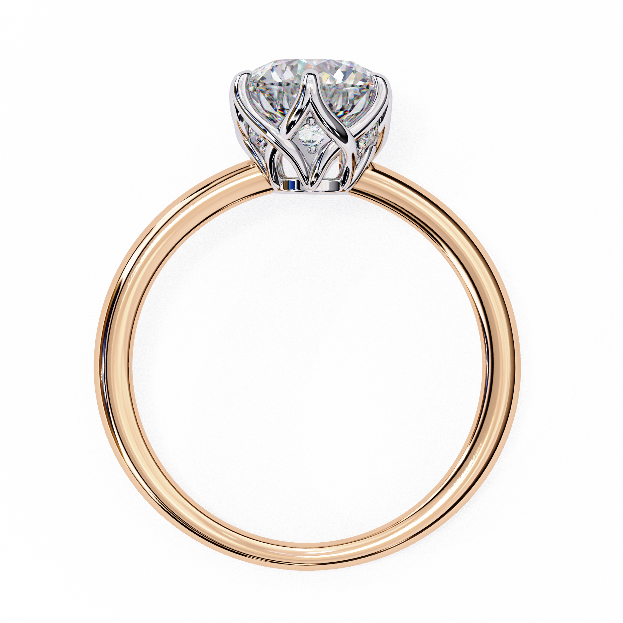 Classic round solitaire diamond engagement ring in white gold featuring a 1.56 CT round brilliant center stone with six-prong cathedral setting and hidden accent diamonds.