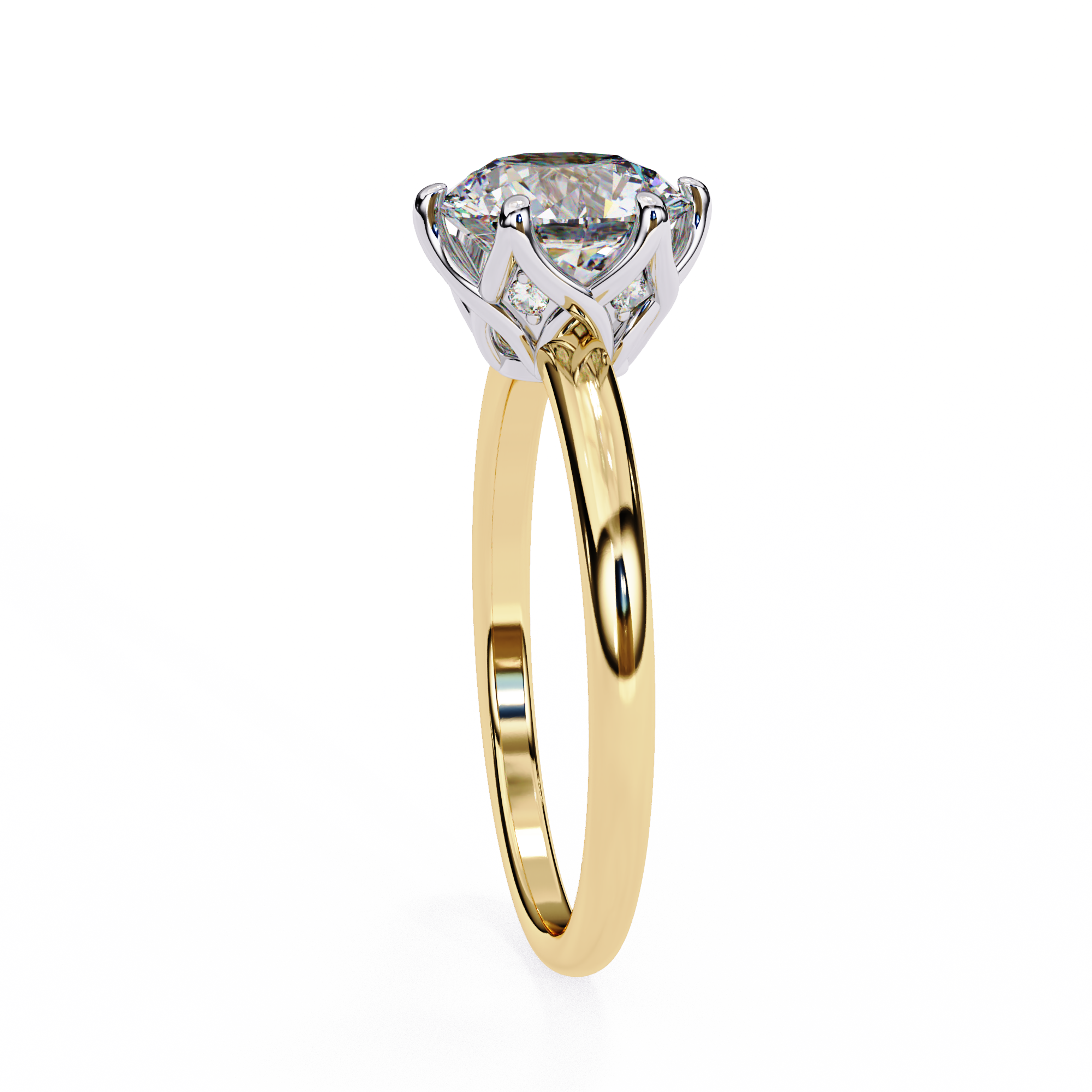 Gold ring with a diamond on a white background