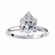 Diamond ring with a pear-shaped gemstone on a white background