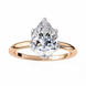 Rose gold ring with a pear-shaped diamond on a white background