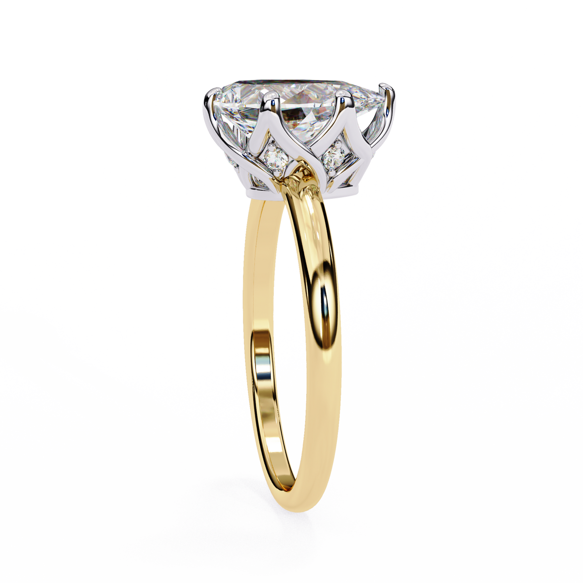 Gold ring with a diamond on a white background