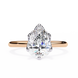 Rose gold ring with a pear-shaped diamond on a white background