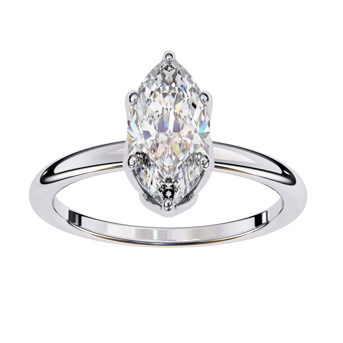 Diamond ring with a pear-shaped gemstone on a white background