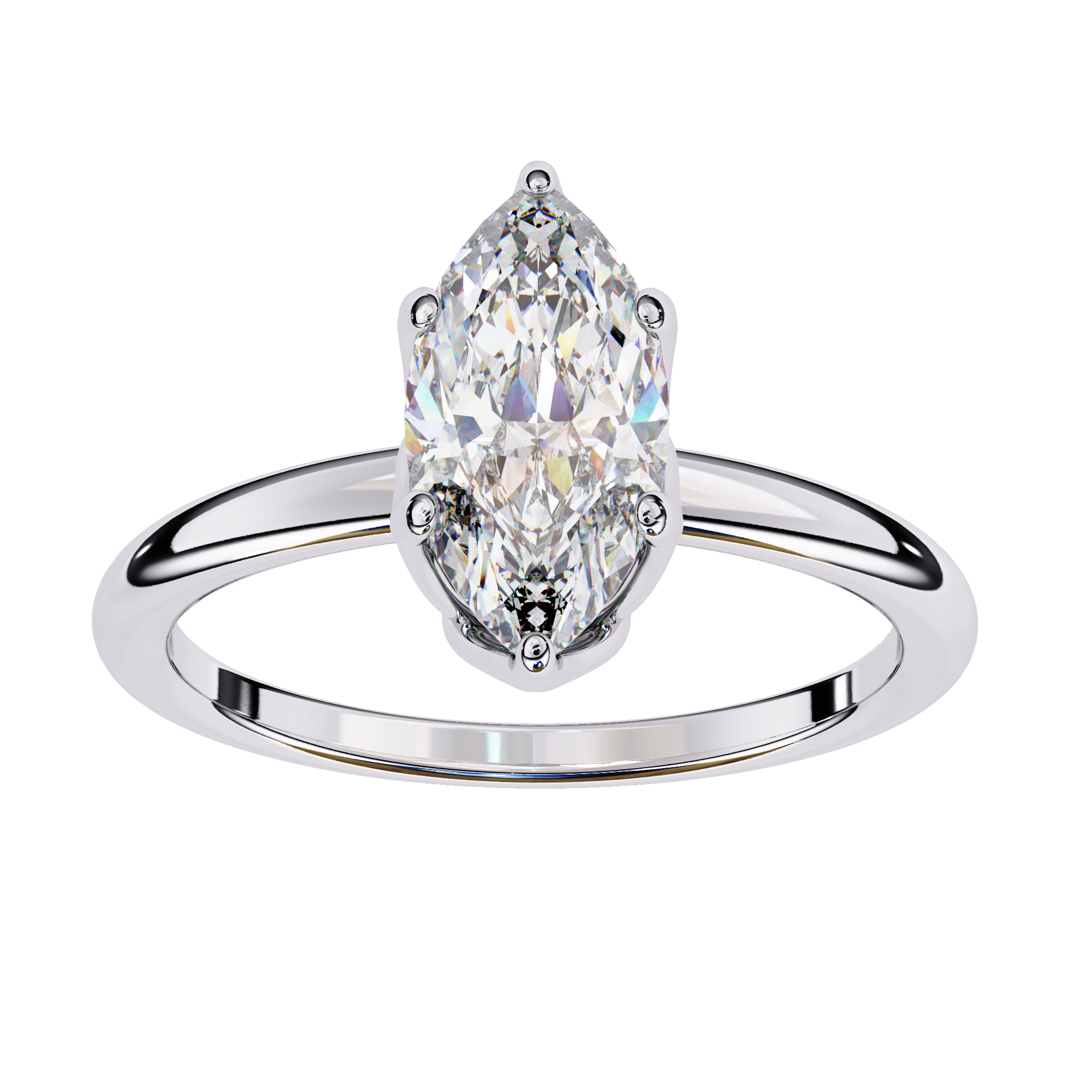 Diamond ring with a pear-shaped gemstone on a white background