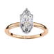 Rose gold ring with a pear-shaped diamond on a white background