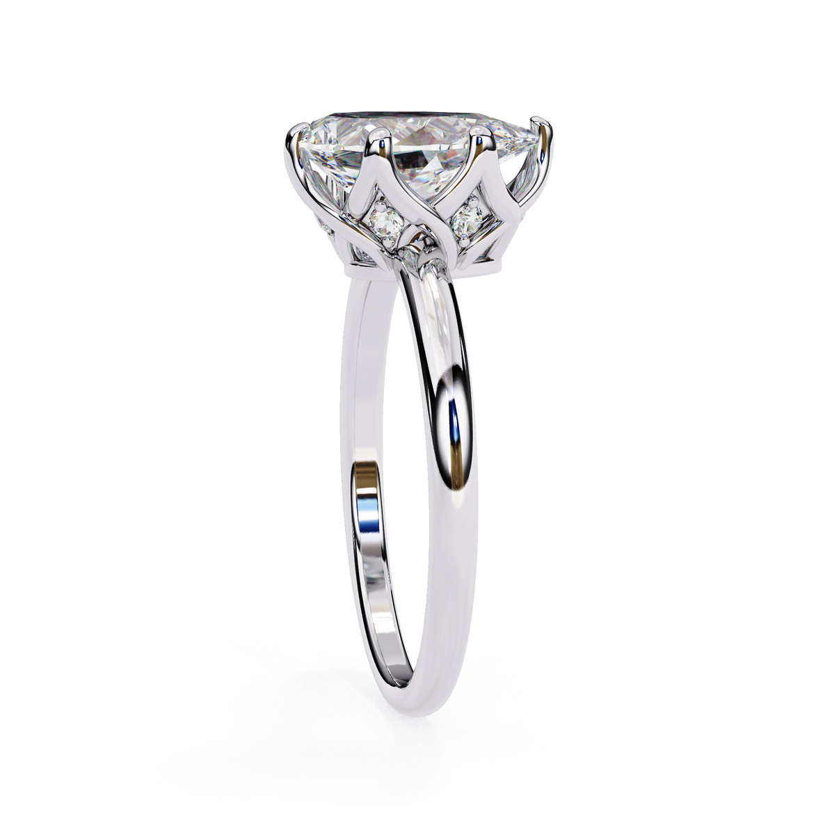Diamond ring on a white background with black abstract designs
