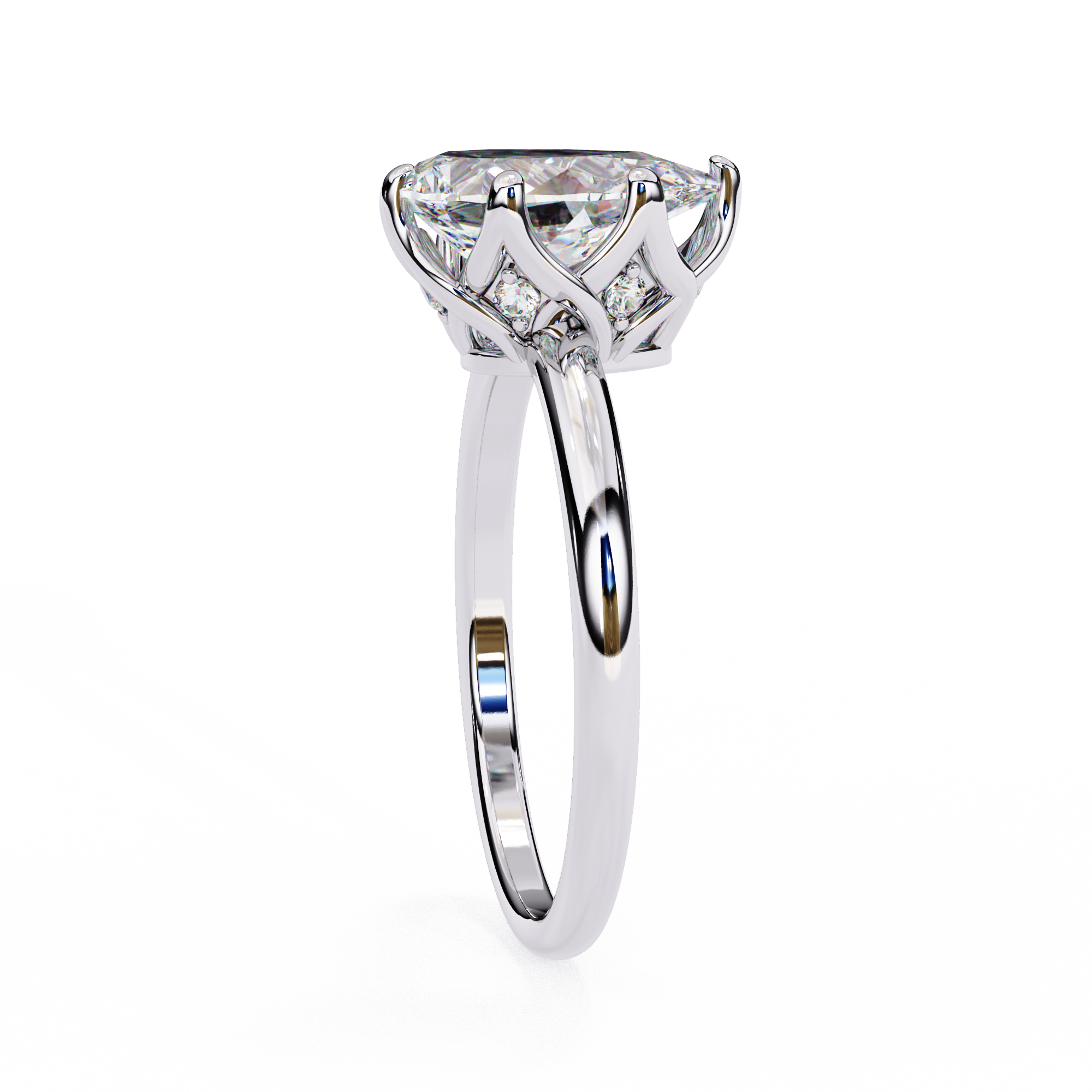 Diamond ring on a white background with black abstract designs