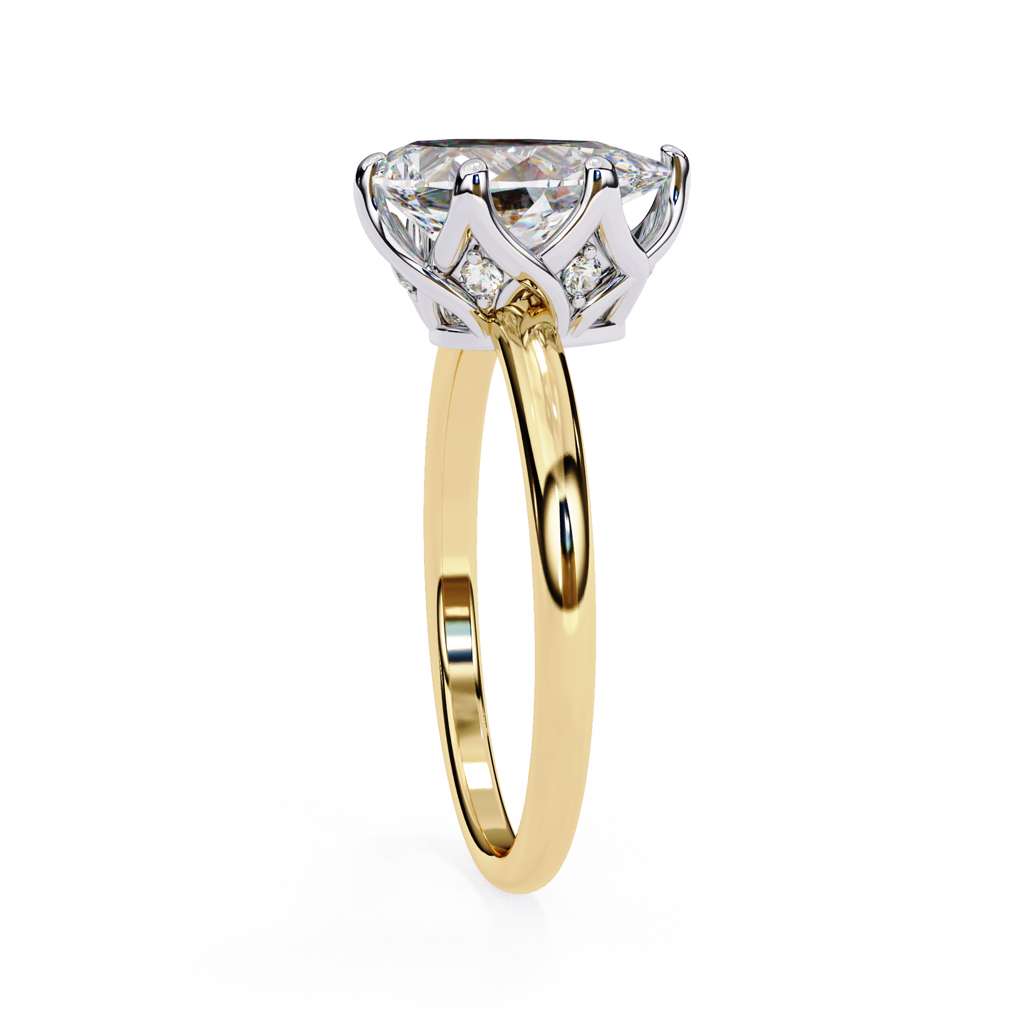 Gold ring with a diamond on a white background