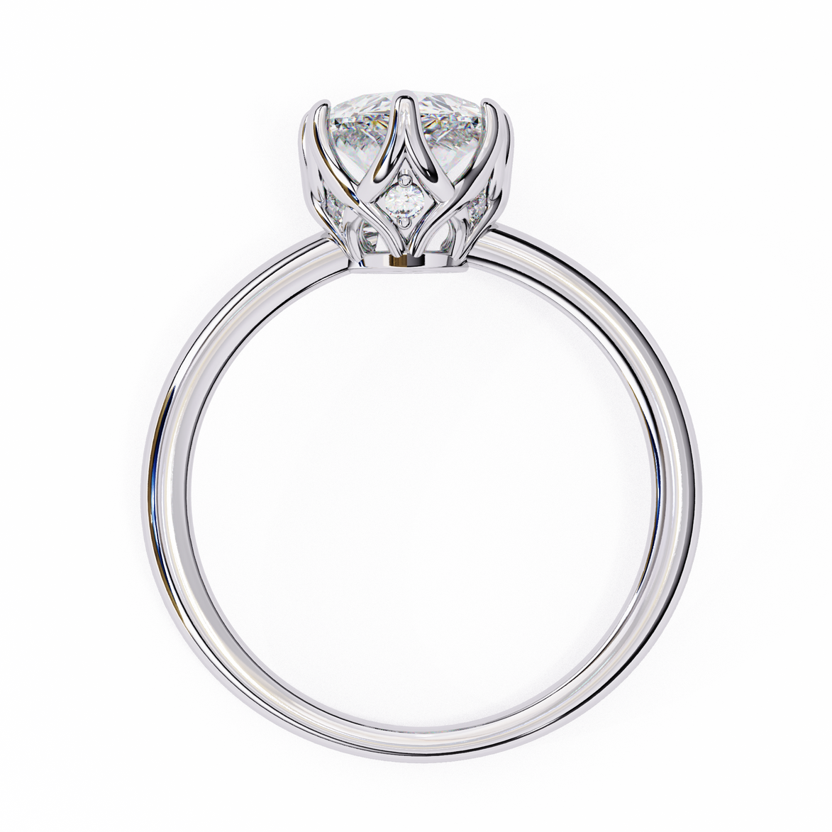 Silver ring with a heart-shaped diamond on a white background
