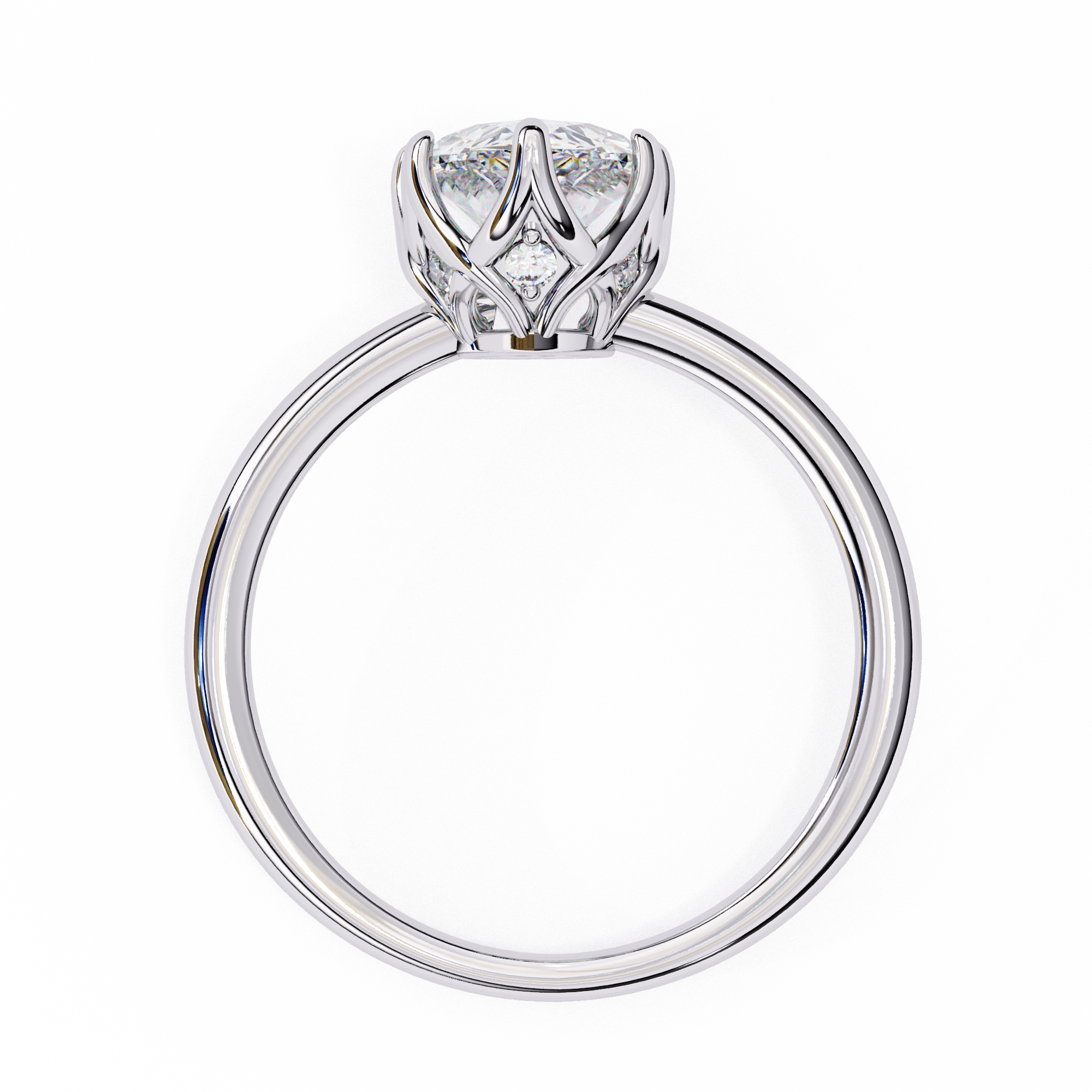 Silver ring with a heart-shaped diamond on a white background