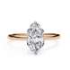 Rose gold ring with a marquise-shaped diamond on a white background