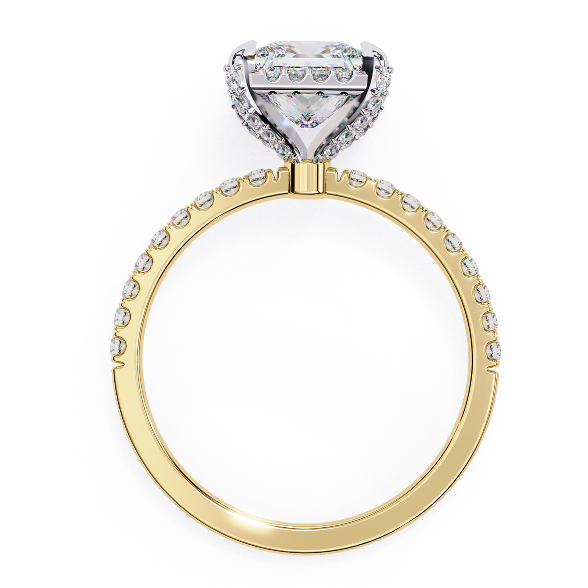 Gold ring with a heart-shaped diamond on a white background