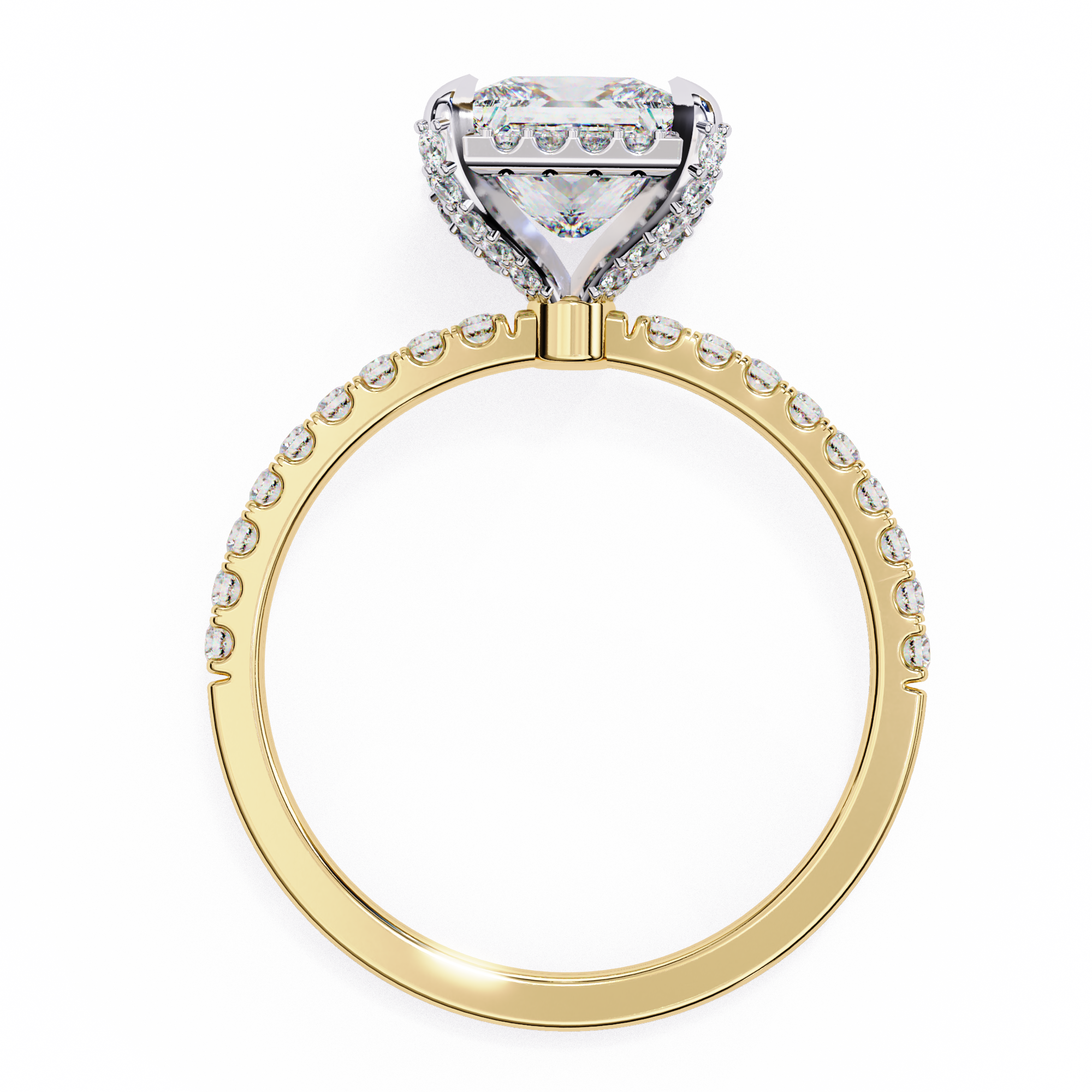 Gold ring with a heart-shaped diamond on a white background