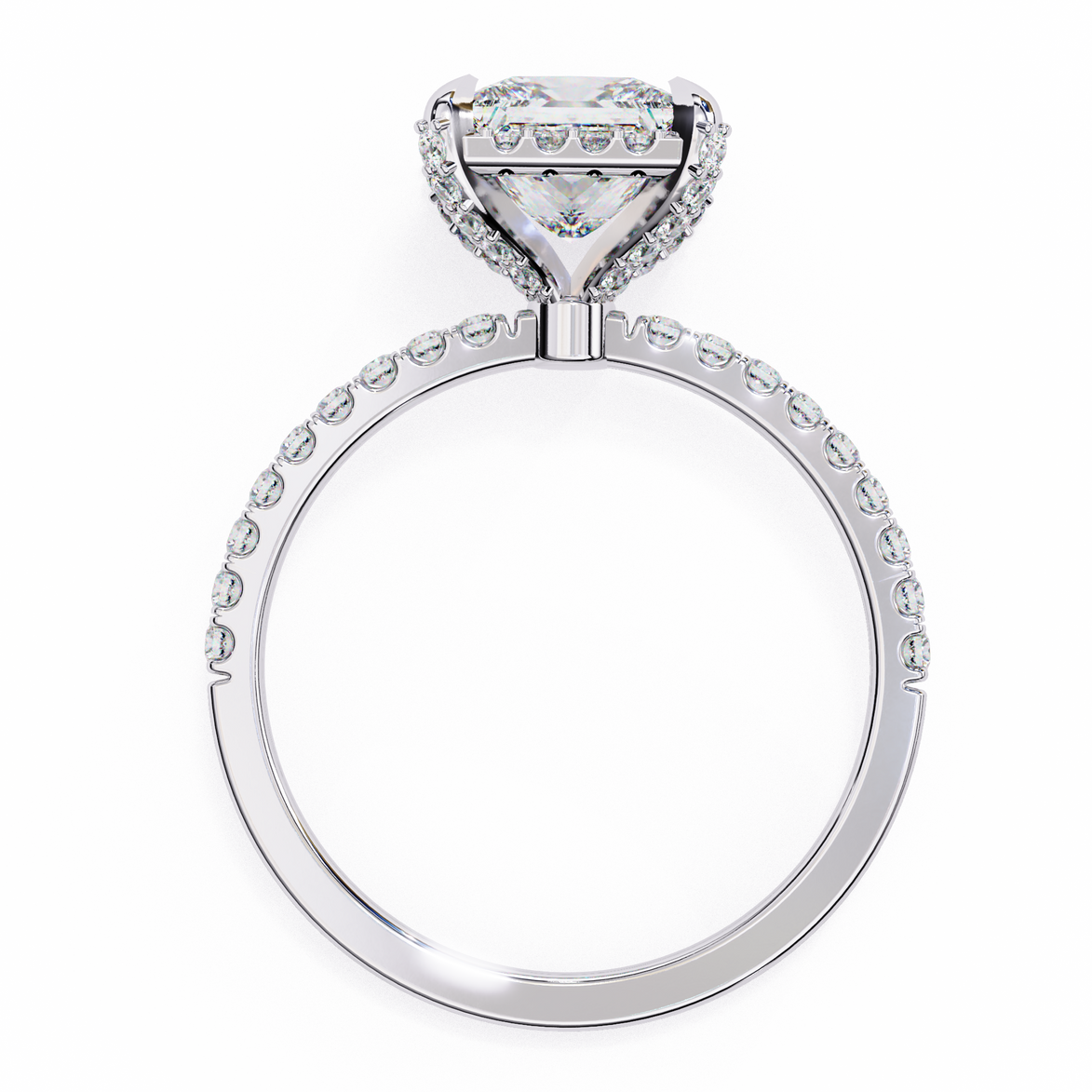 Diamond ring with a heart-shaped center stone on a white background