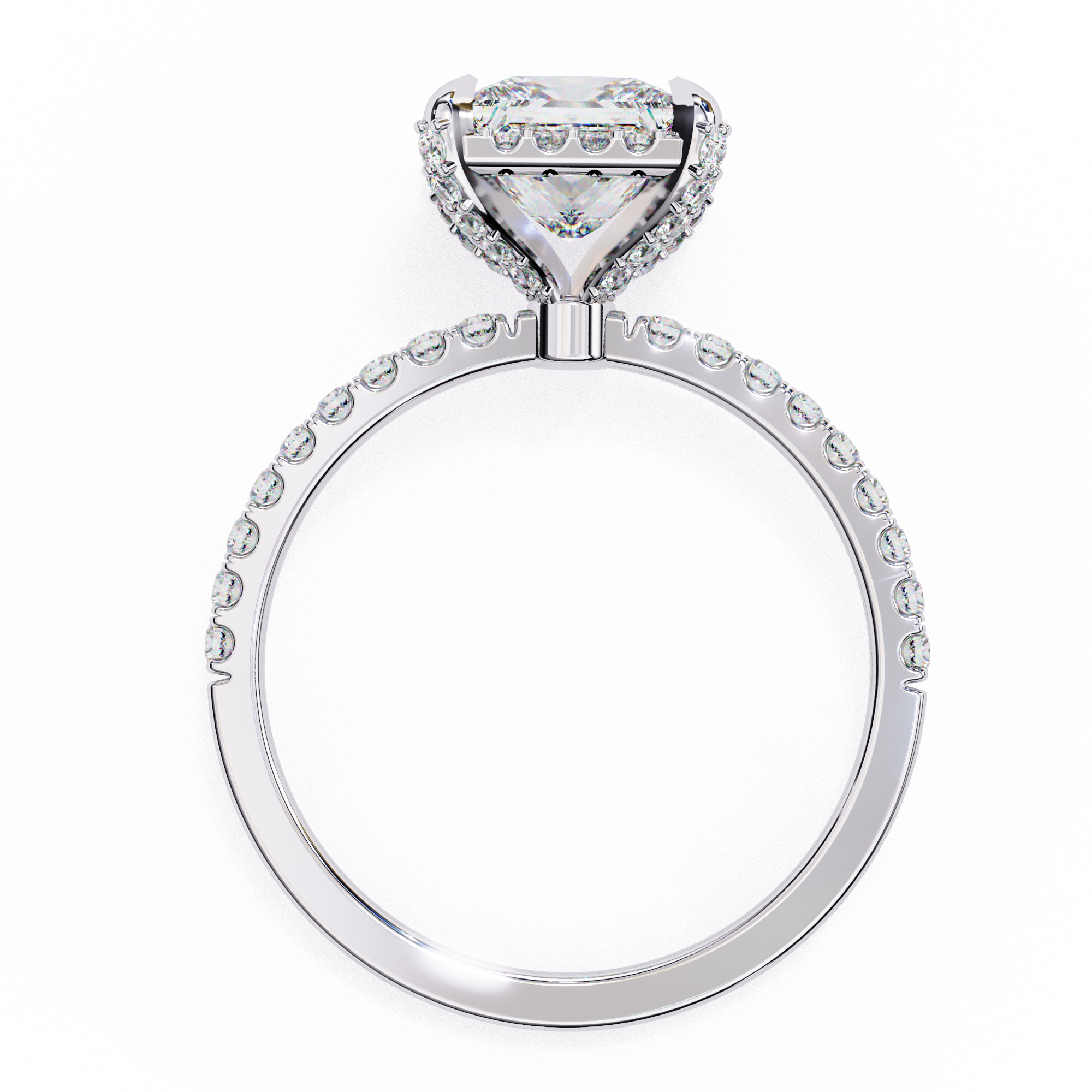Diamond ring with a heart-shaped center stone on a white background