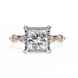 Diamond ring with a rose gold band on a white background