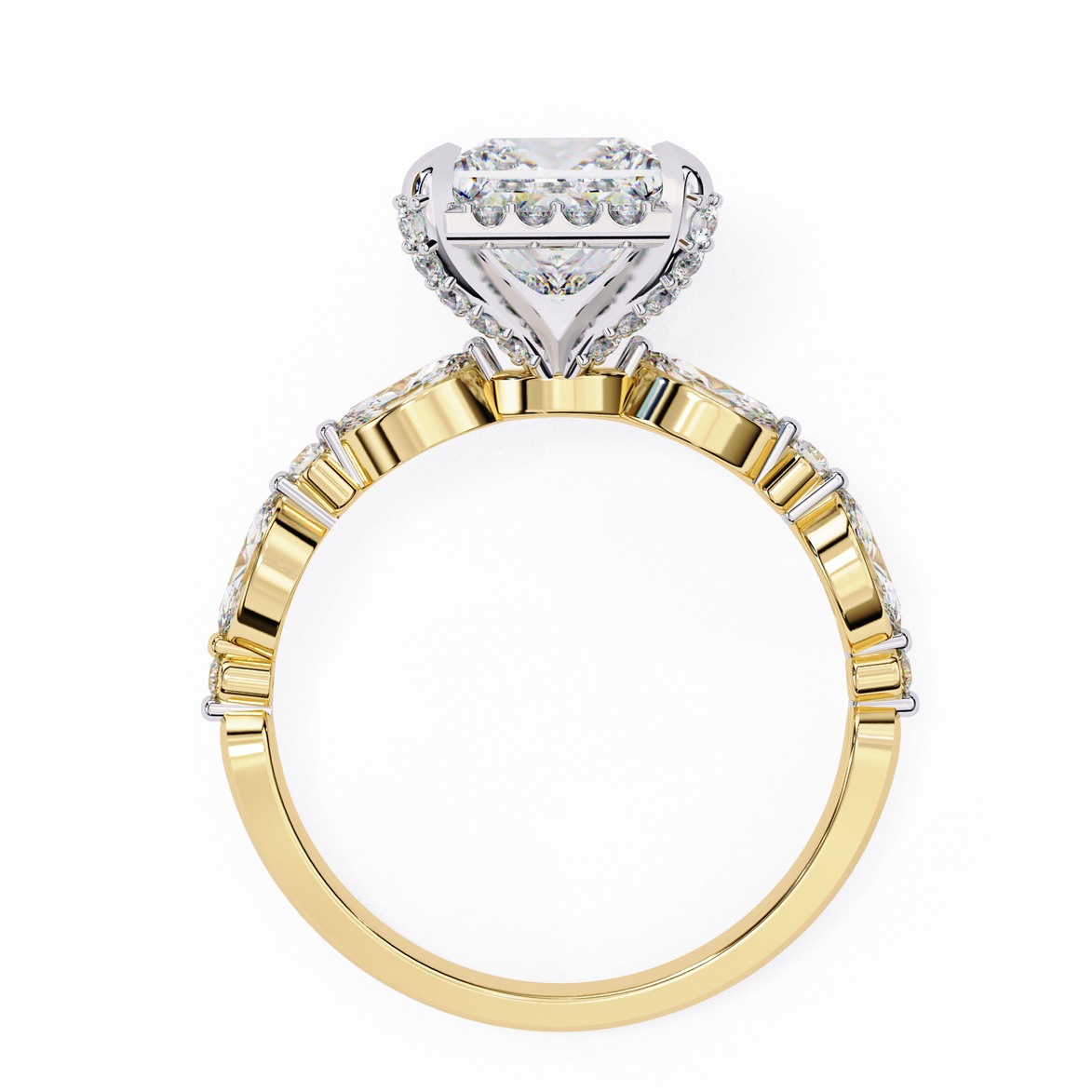 Gold ring with a diamond on a white background