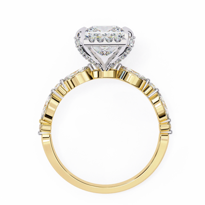 Gold ring with a diamond on a white background