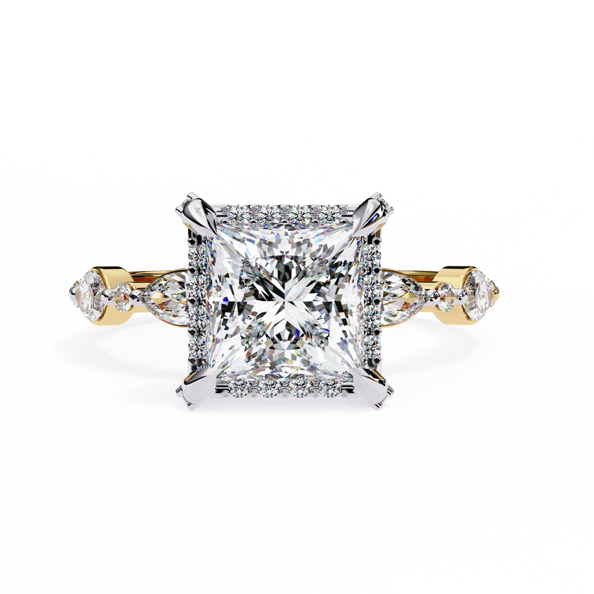 Diamond ring with a rose gold band on a white background